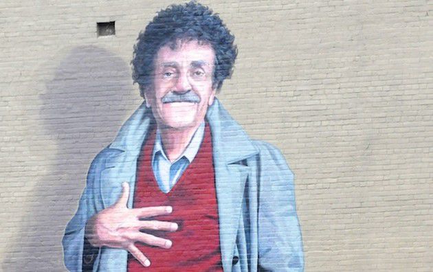 Detail of Kurt Vonnegut mural by Pamela Bliss